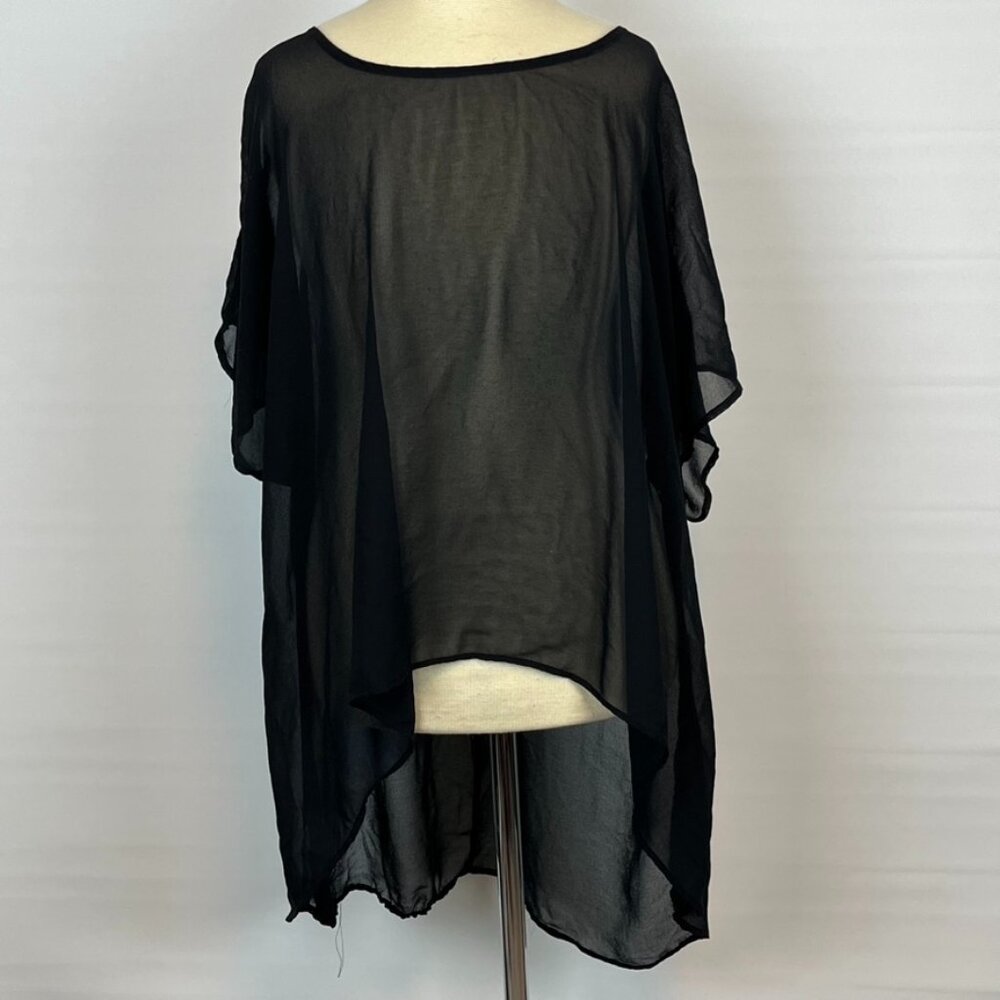 Lily White Sheer Black High-Low Blouse Top Shirt ((size XL))
